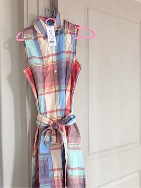 Southern Tide Sleeveless Plaid Button-Front Dress in Red, Blue, Cream